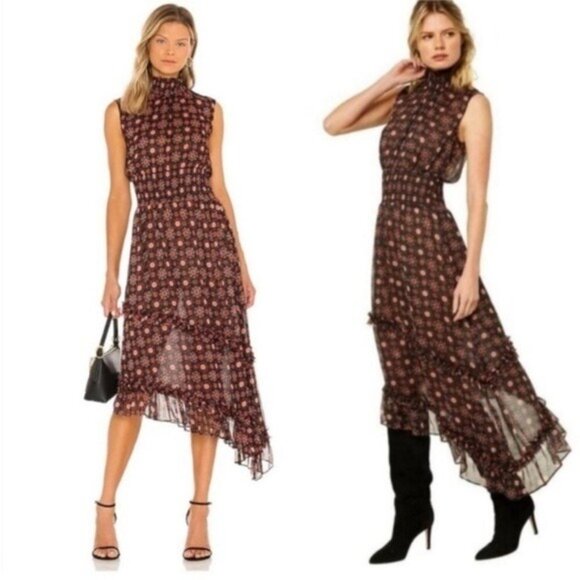 Misa los angeles Black and Pink Asymmetrical Tie Front Sundress Size XS